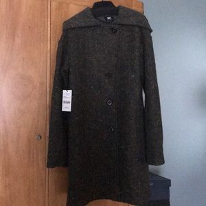 Green wool blend hooded coat